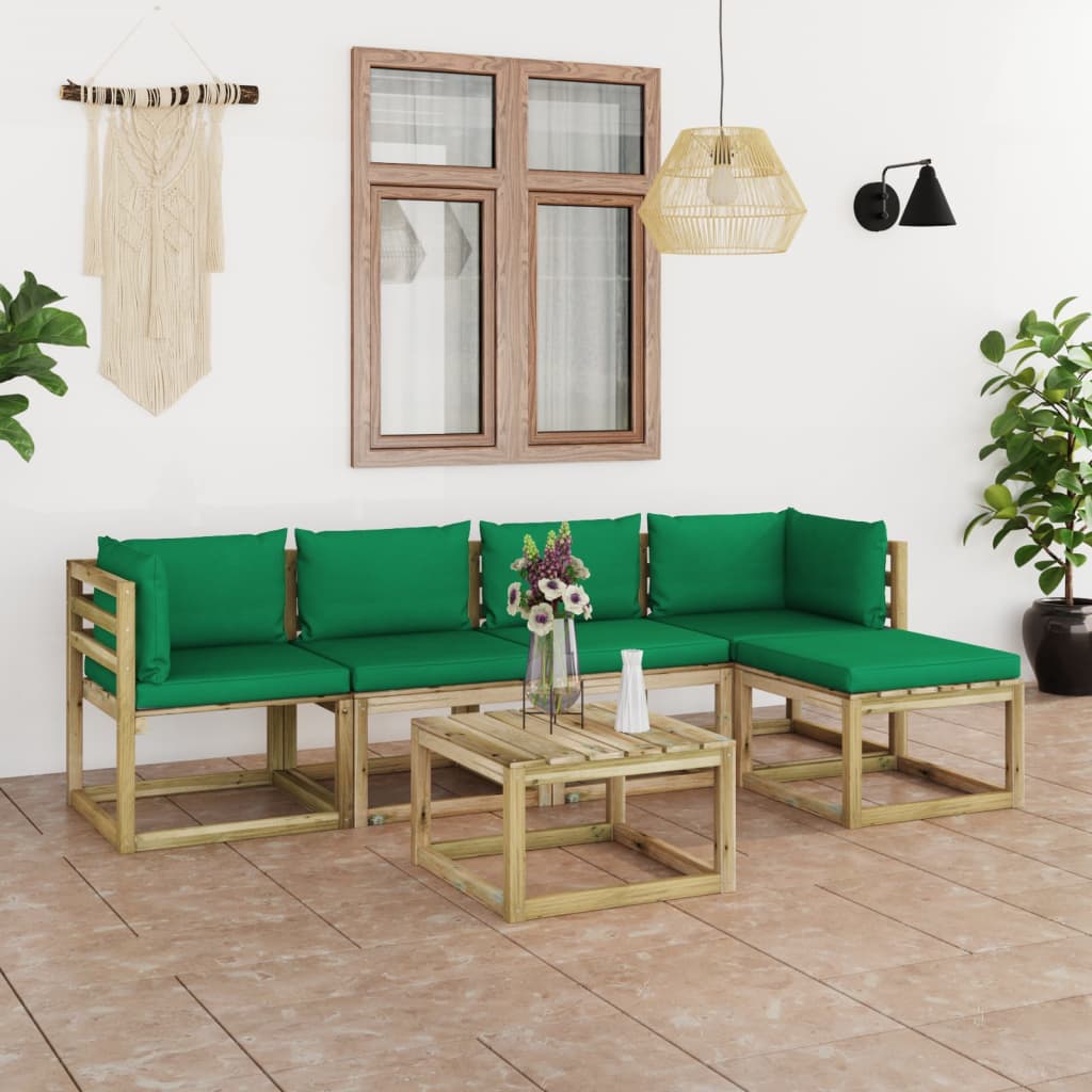 Set Salotto Giardino con Cuscini 6 pz in Pino Impregnato