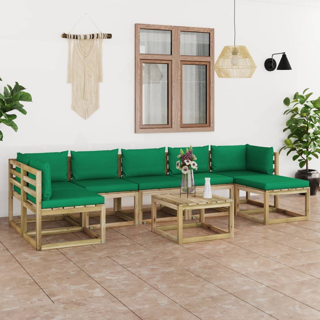 Set Salotto Giardino con Cuscini 8 pz in Pino Impregnato