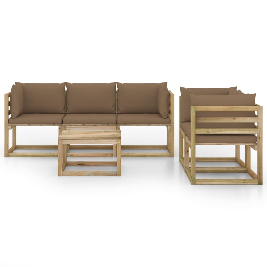 Set Salotto da Giardino 6 pz con Cuscini Tortora