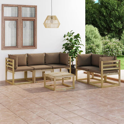 Set Salotto da Giardino 6 pz con Cuscini Tortora
