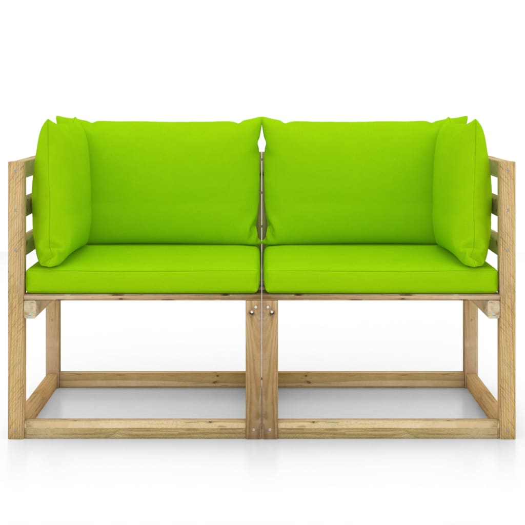 Divani Angolari da Giardino & Cuscini 2pz Pino Impregnato Verde