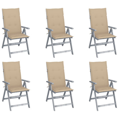 Sedie da Giardino Reclinabili 6 pz con Cuscini Massello Acacia