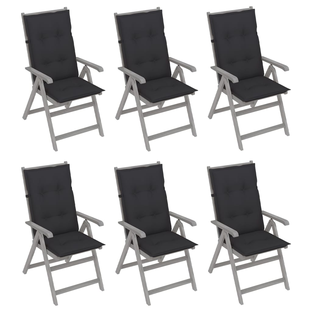 Sedie da Giardino Reclinabili 6 pz con Cuscini Massello Acacia