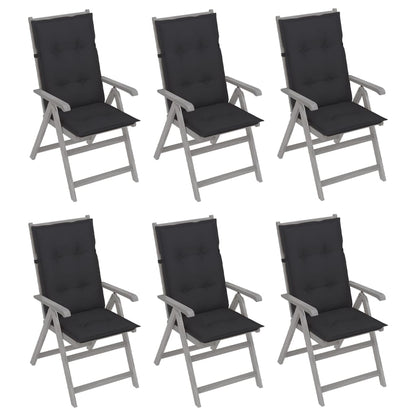 Sedie da Giardino Reclinabili 6 pz con Cuscini Massello Acacia