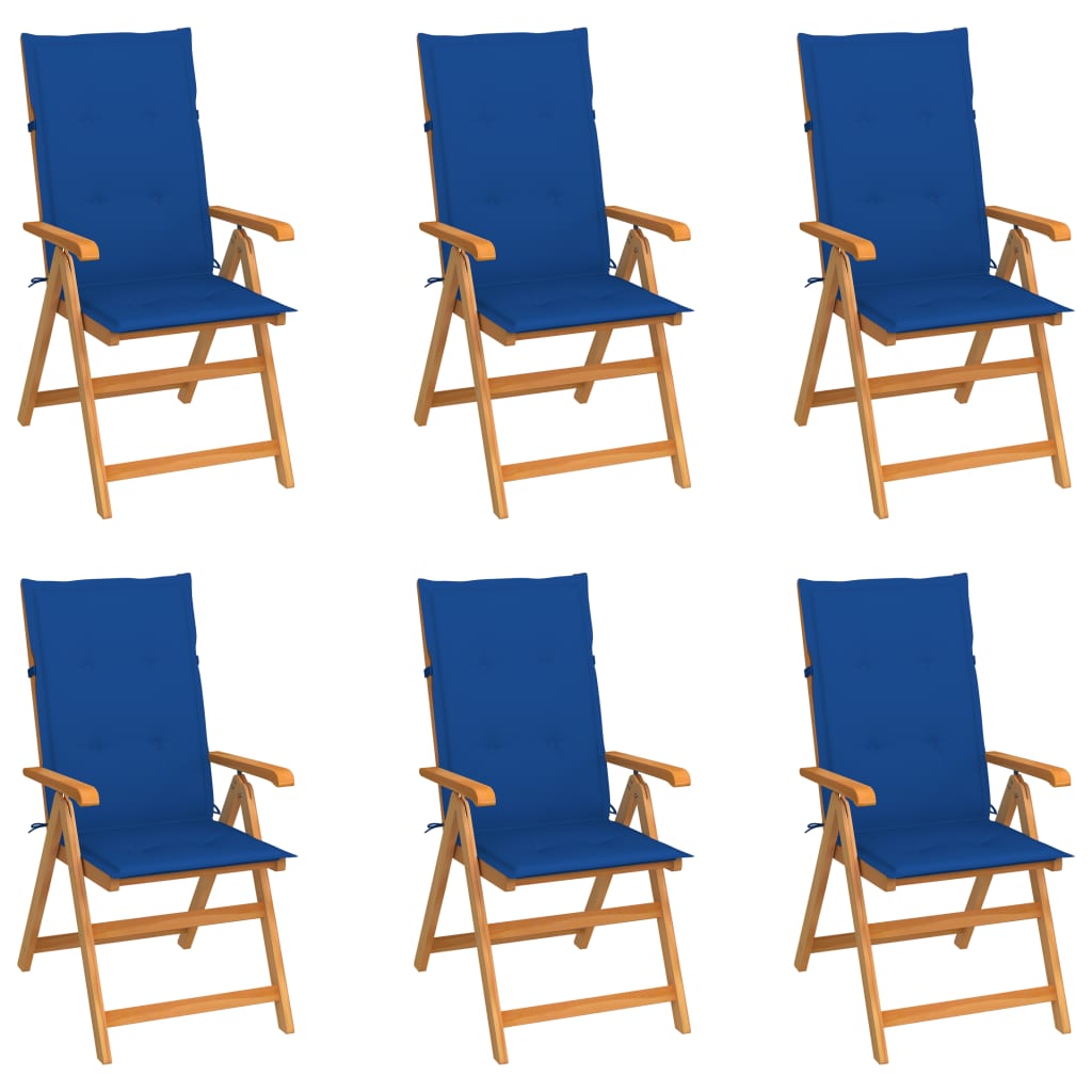 Sedie da Giardino 6 pz con Cuscini Blu Reale Massello di Teak