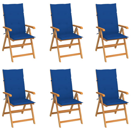 Sedie da Giardino 6 pz con Cuscini Blu Reale Massello di Teak