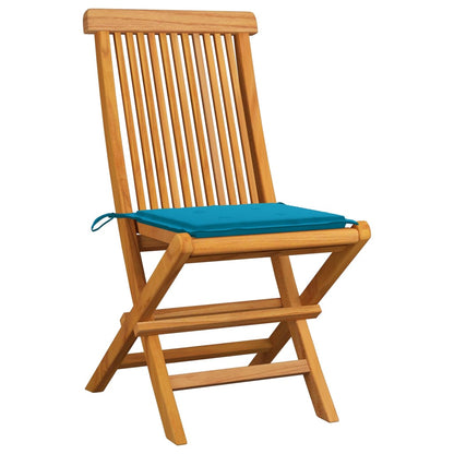 Sedie da Giardino con Cuscini Blu 6 pz in Massello di Teak
