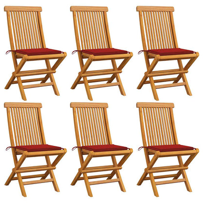 Sedie da Giardino con Cuscini Rossi 6 pz in Massello di Teak