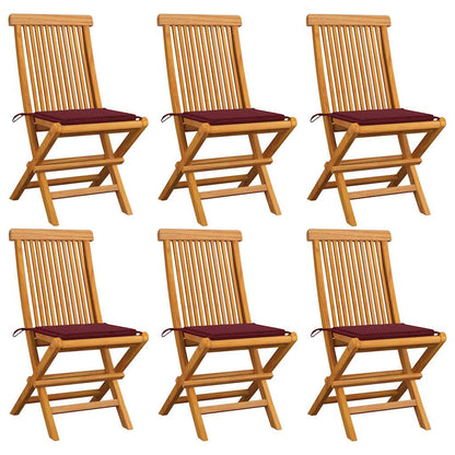 Sedie da Giardino con Cuscini Rosso Vino 6 pz Massello di Teak