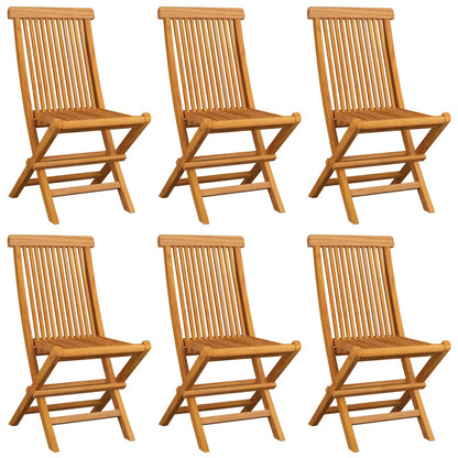 Sedie da Giardino con Cuscini Blu 6 pz in Massello di Teak
