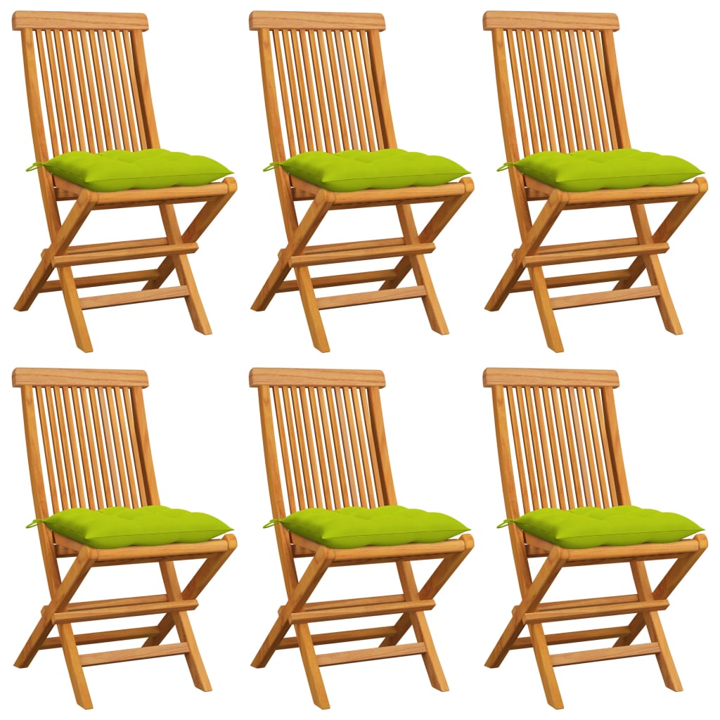 Sedie da Giardino Cuscini Verde Brillante 6 pz Massello di Teak