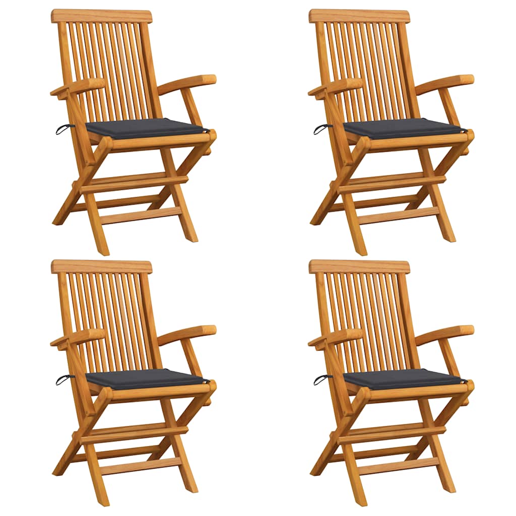 Sedie da Giardino con Cuscini Antracite 4pz Legno Massello Teak