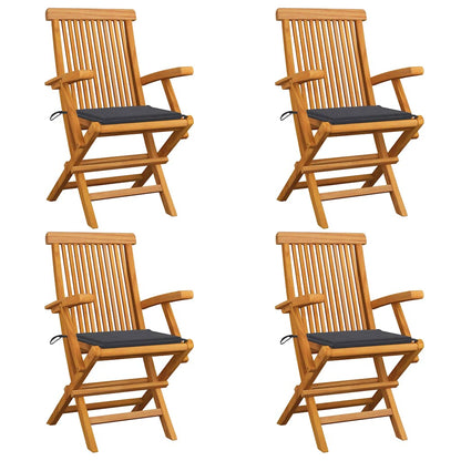Sedie da Giardino con Cuscini Antracite 4pz Legno Massello Teak
