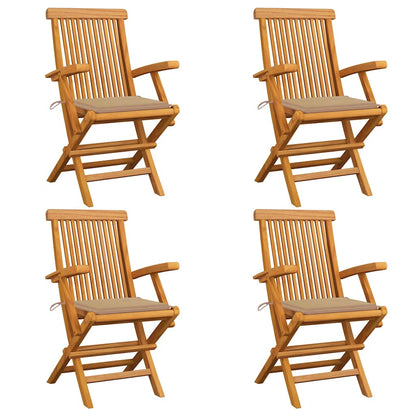 Sedie da Giardino con Cuscini Beige 4pz Legno Massello di Teak