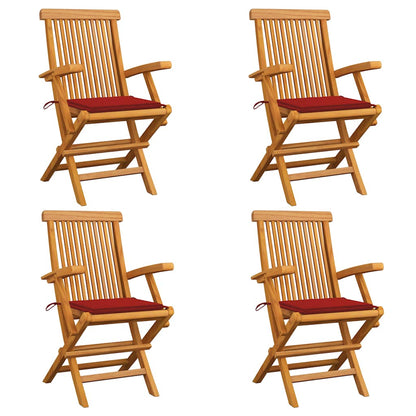 Sedie da Giardino con Cuscini Rossi 4pz Legno Massello di Teak