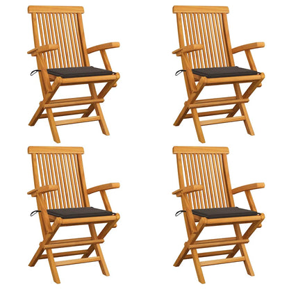 Sedie da Giardino con Cuscini Tortora 4 pz Legno Massello Teak