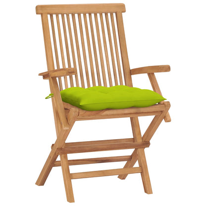 Sedie da Giardino Cuscini Verde Brillante 4 pz Massello di Teak