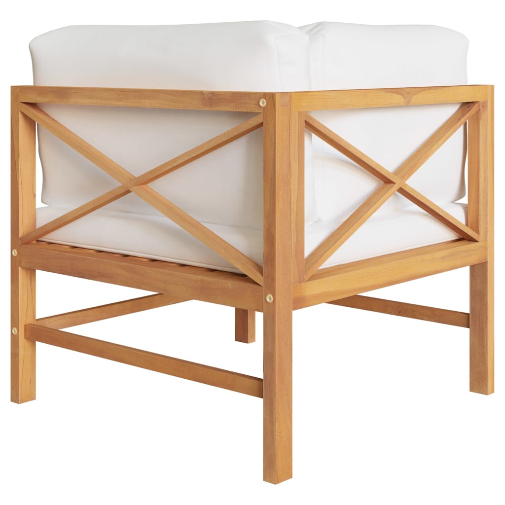 Divano Angolare con Cuscini Crema in Legno Massello di Teak