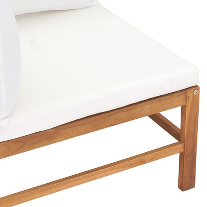 Divano Angolare con Cuscini Crema in Legno Massello di Teak