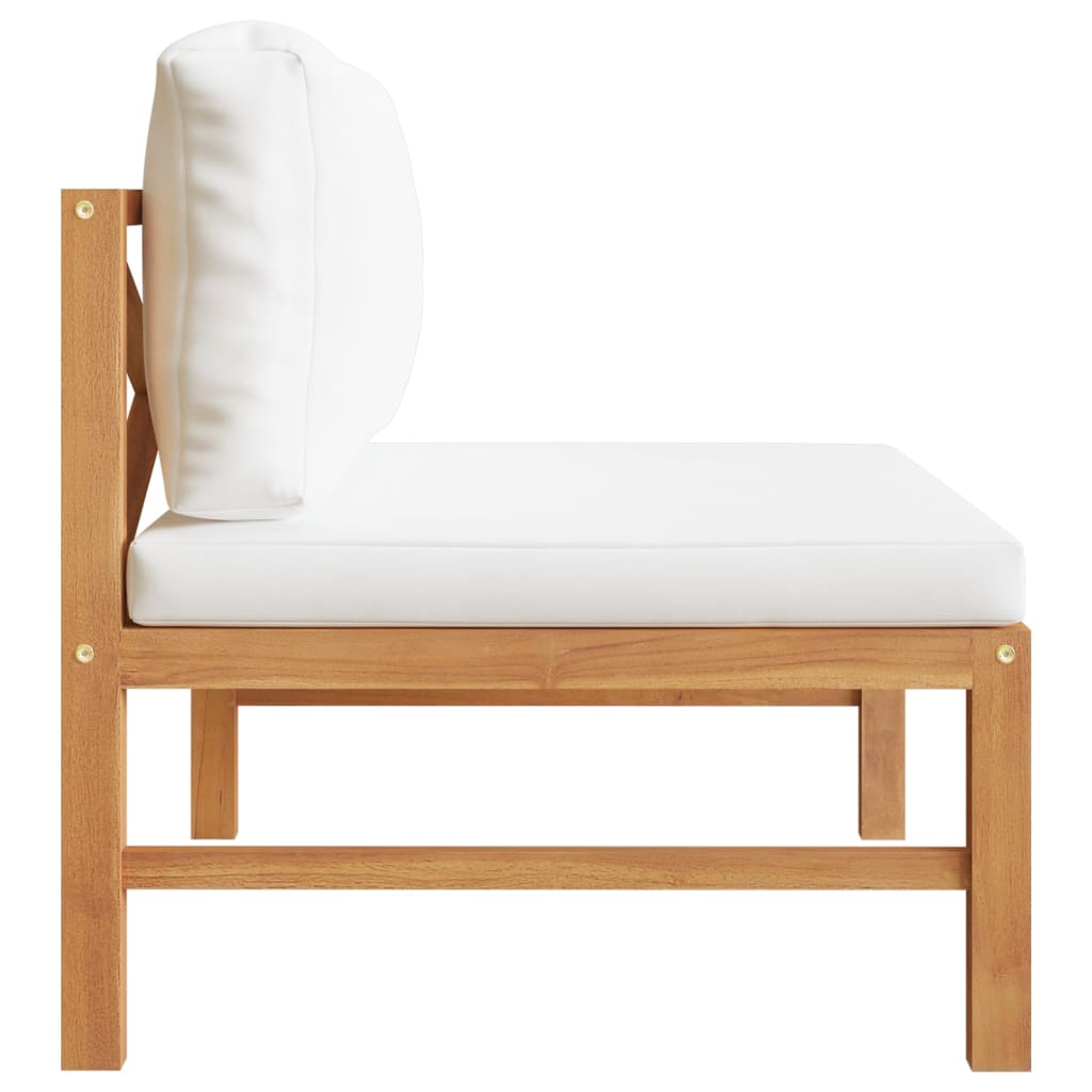 Divano Centrale con Cuscini Crema in Legno Massello di Teak