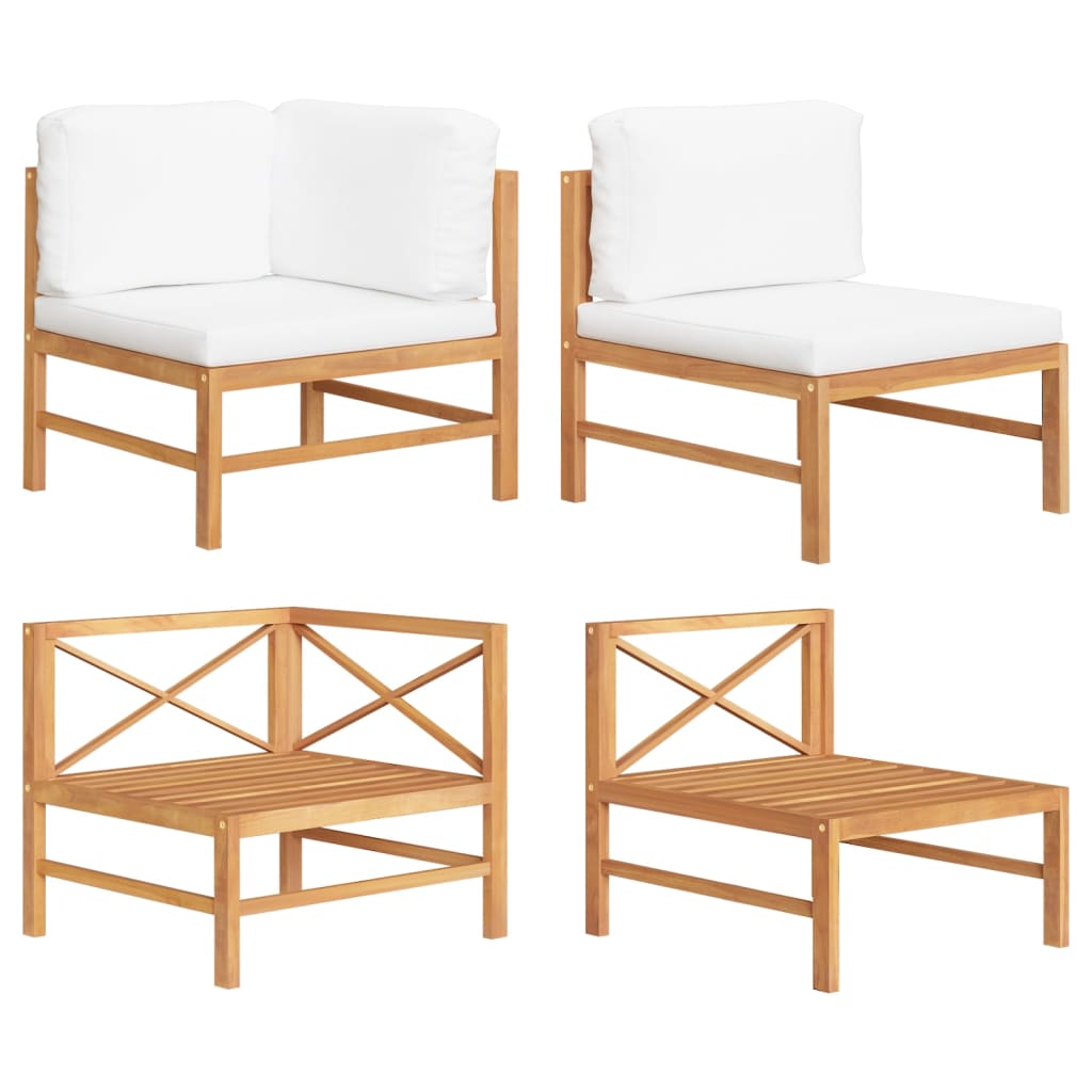 Set Divani Giardino 2 pz Cuscini Crema in Legno di Teak