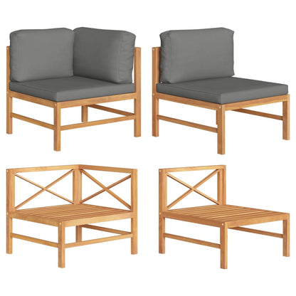 Set Divani Giardino 2 pz Cuscini Grigio Scuro in Legno di Teak