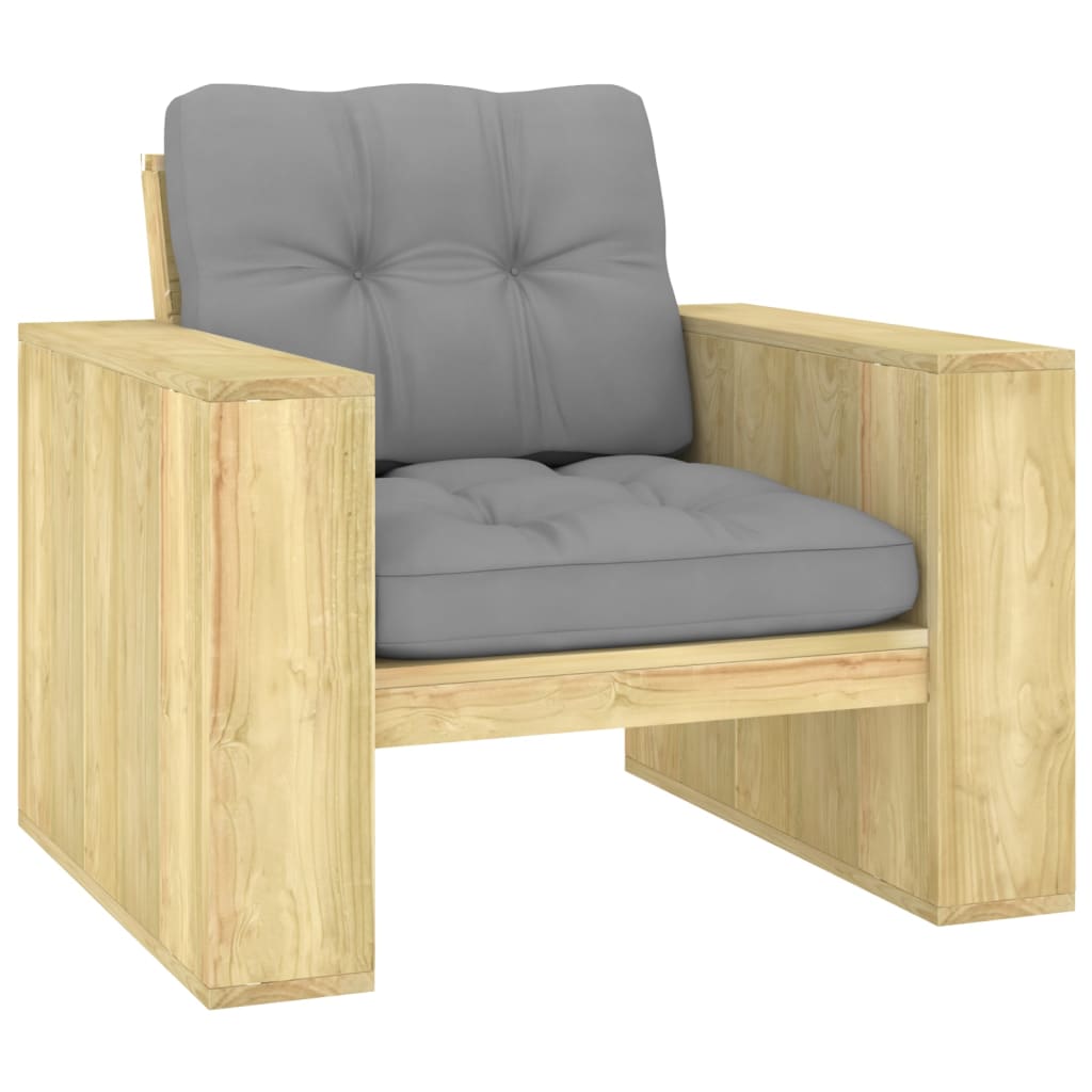 Sedia da Giardino con Cuscini Grigi Legno Pino Impregnato