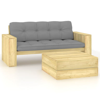Set Divani da Giardino 2 pz con Cuscini Legno Pino Impregnato