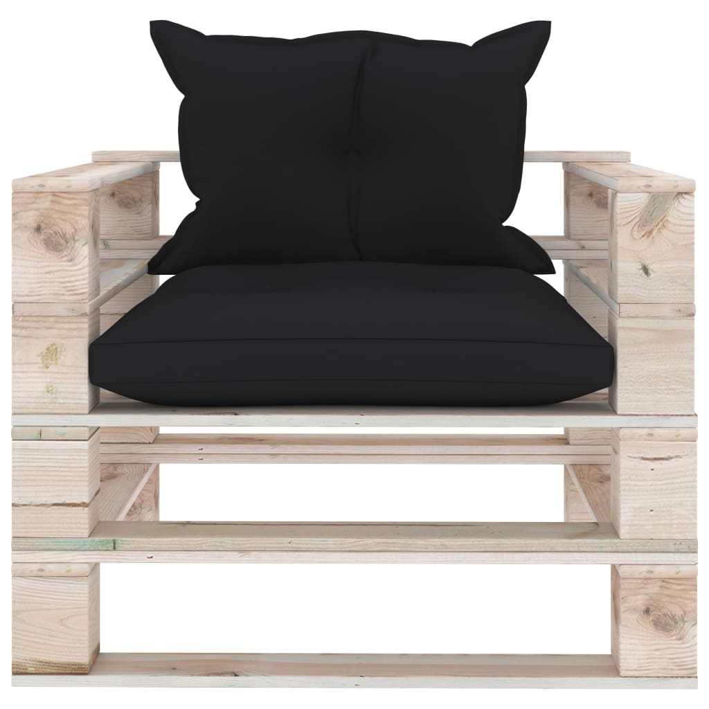 Poltrona da Giardino Pallet con Cuscini Nera Legno di Pino