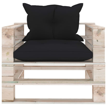 Poltrona da Giardino Pallet con Cuscini Nera Legno di Pino