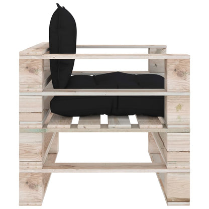 Poltrona da Giardino Pallet con Cuscini Nera Legno di Pino