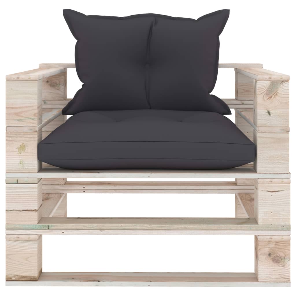 Poltrona da Giardino Pallet con Cuscini Antracite Legno di Pino