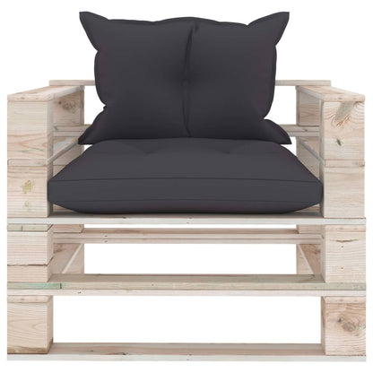 Poltrona da Giardino Pallet con Cuscini Antracite Legno di Pino