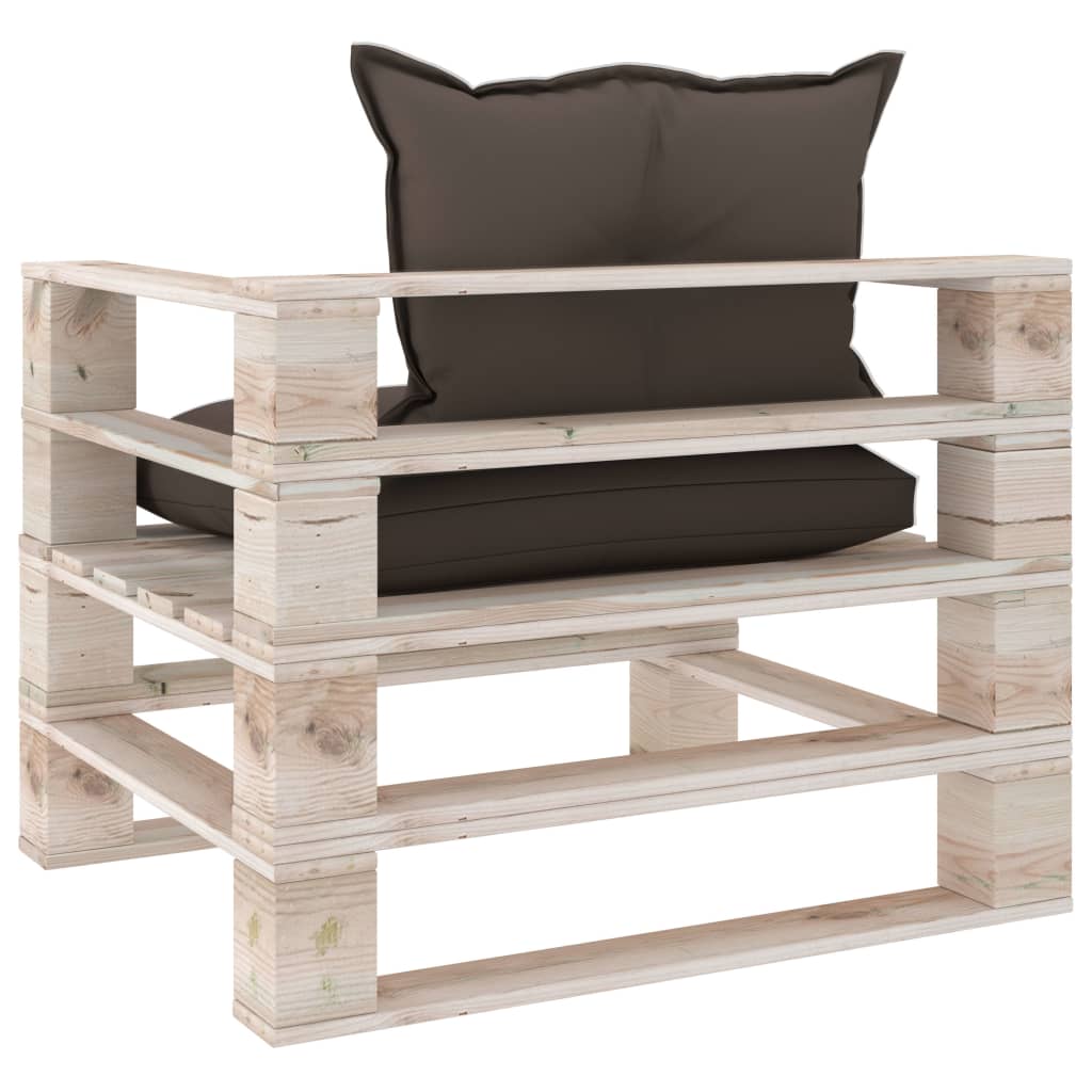 Poltrona da Giardino Pallet con Cuscini Tortora Legno di Pino