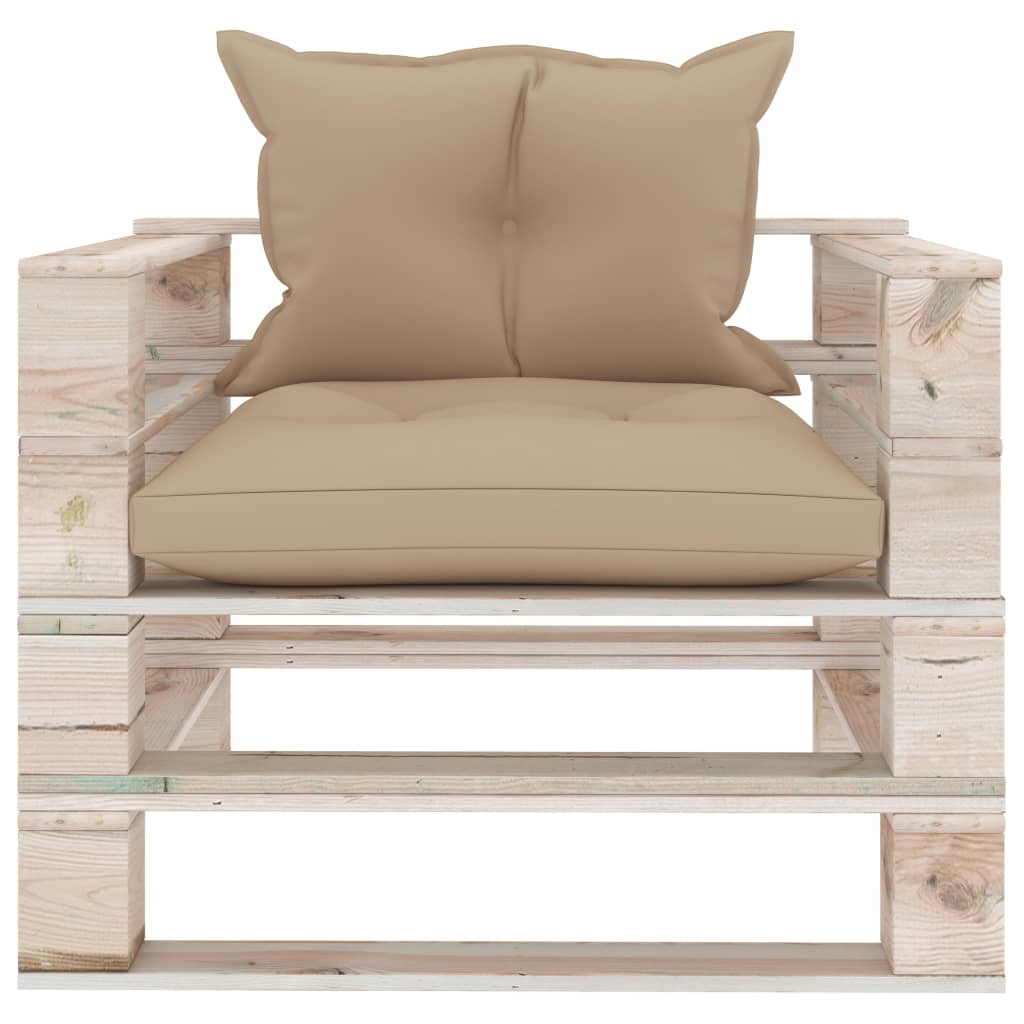 Poltrona da Giardino Pallet con Cuscini Beige in Legno di Pino