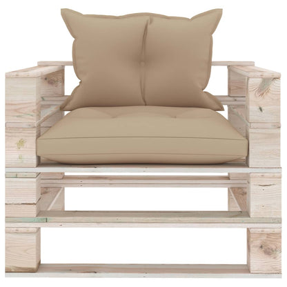 Poltrona da Giardino Pallet con Cuscini Beige in Legno di Pino