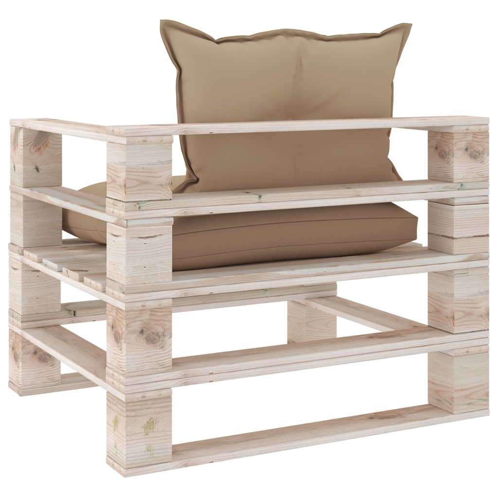 Poltrona da Giardino Pallet con Cuscini Beige in Legno di Pino