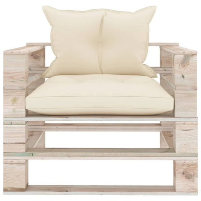 Poltrona da Giardino Pallet con Cuscini Crema in Legno di Pino