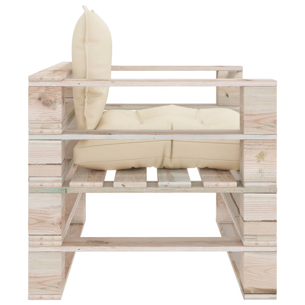 Poltrona da Giardino Pallet con Cuscini Crema in Legno di Pino