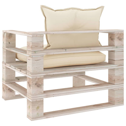 Poltrona da Giardino Pallet con Cuscini Crema in Legno di Pino