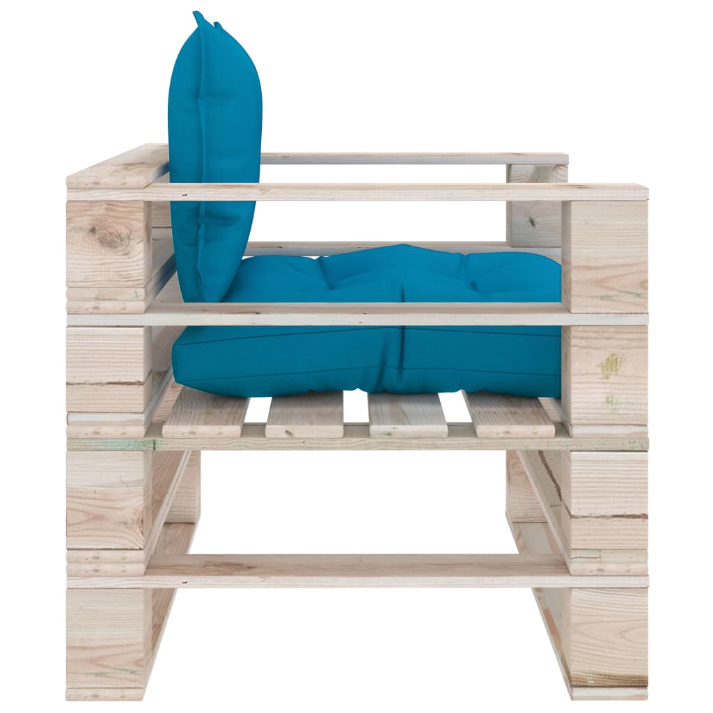Divano da Giardino su Pallet con Cuscini Blu in Legno di Pino
