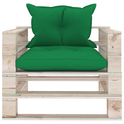 Poltrona da Giardino Pallet con Cuscini Verdi in Legno di Pino