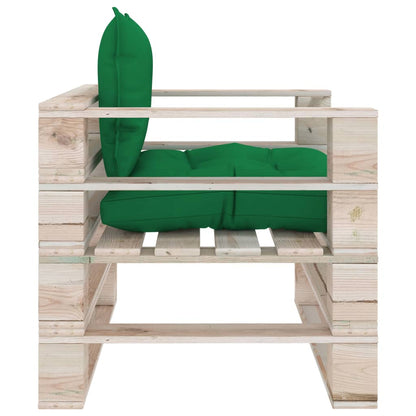 Poltrona da Giardino Pallet con Cuscini Verdi in Legno di Pino
