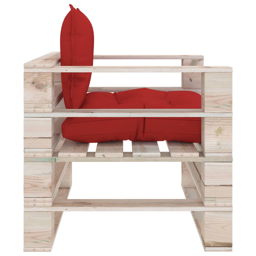 Poltrona da Giardino Pallet con Cuscini Rossi in Legno di Pino