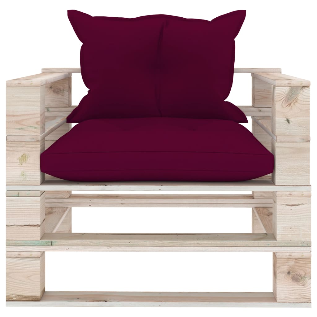 Poltrona Giardino Pallet con Cuscini Rosso Vino Legno di Pino