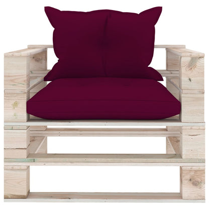 Poltrona Giardino Pallet con Cuscini Rosso Vino Legno di Pino