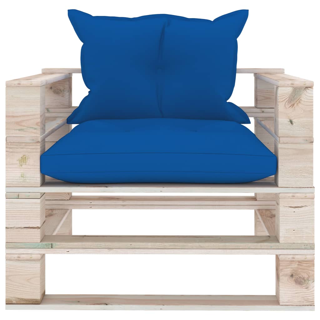 Poltrona da Giardino Pallet con Cuscini Blu Reale Legno di Pino
