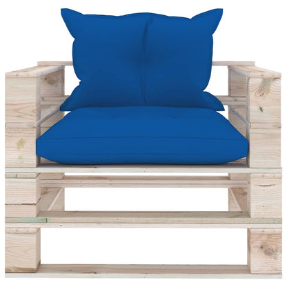 Poltrona da Giardino Pallet con Cuscini Blu Reale Legno di Pino