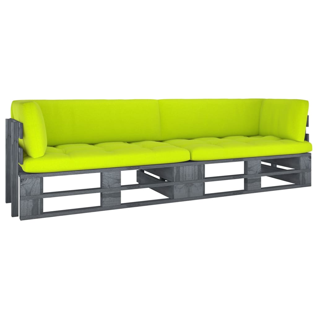 Divano a 2 Posti su Pallet con Cuscini Pino Impregnato Grigio
