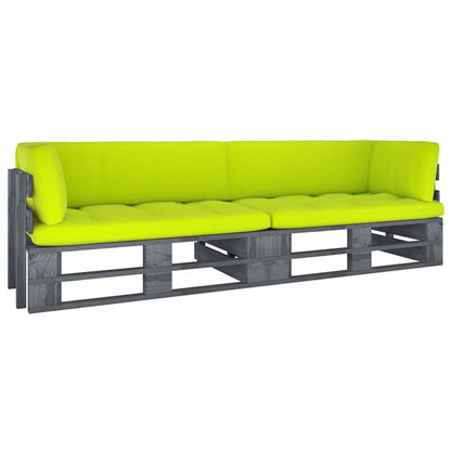 Divano a 2 Posti su Pallet con Cuscini Pino Impregnato Grigio